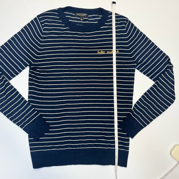 Banana Republic Silk Cashmere Striped Sweater Navy White Women’s Small Nautical - Picture 6 of 15